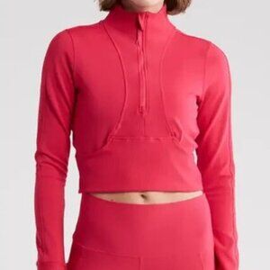 90 DEGREE BY REFLEX Academy Crop Rib Half-Zip Pullover AND BIKE SHORTS Small